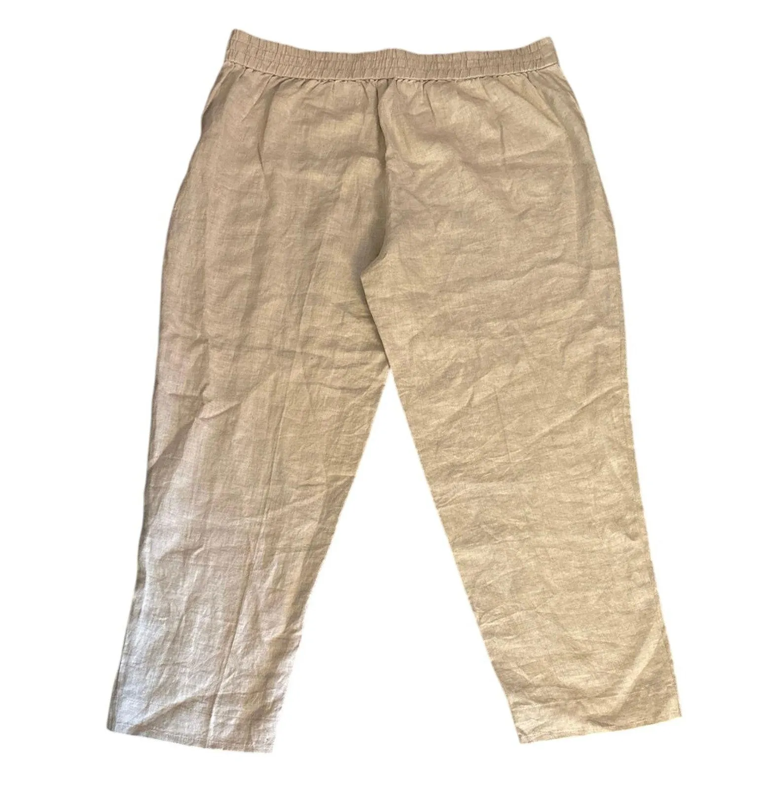 Eileen Fisher Size L 100% Organic Linen Pants Pull On Oatmeal Beige Minimalist - Image 2