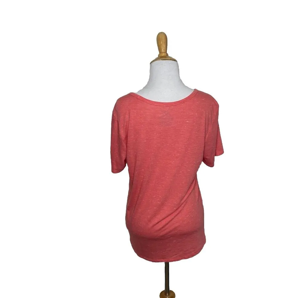 Faded Glory Coral Pink T-shirt V-Neck Short Sleeve Salmon Size L Lg 12-14 Womens - Image 3