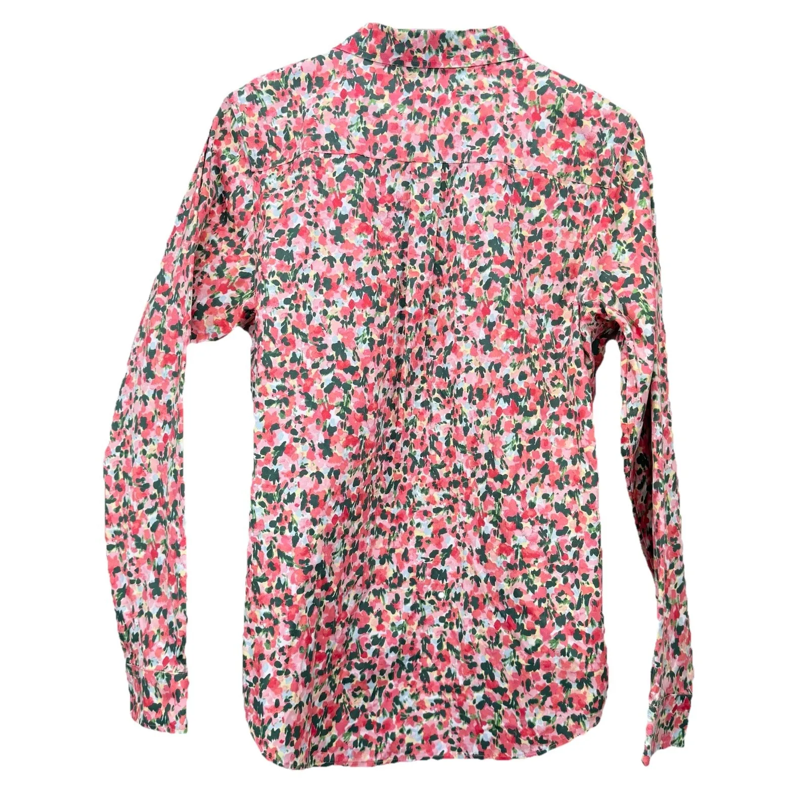 LL Bean Floral Wrinkle Free Pinpoint Oxford Long Sleeve Button Shirt Size SMALL Pink - Image 7