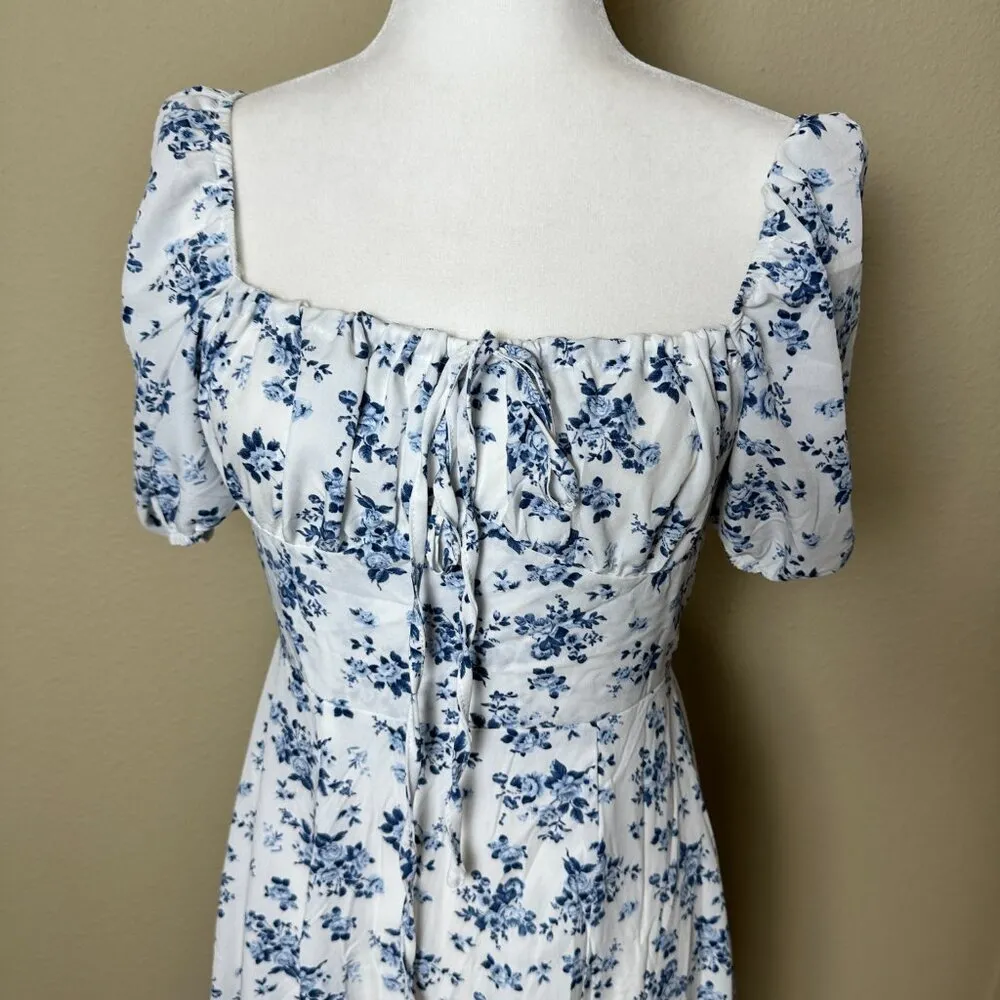 SHEIN On / Off Shoulder Corset Top Blue & White Floral Maxi Dress - size Small - Image 4