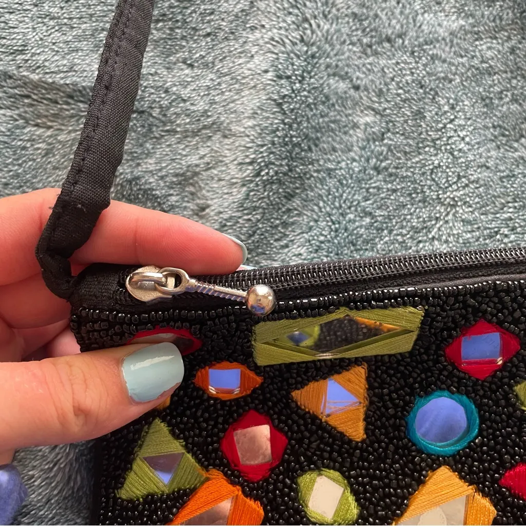 Colorful‎ Geometric Patterned Women's Beaded Bag Black - Image 4