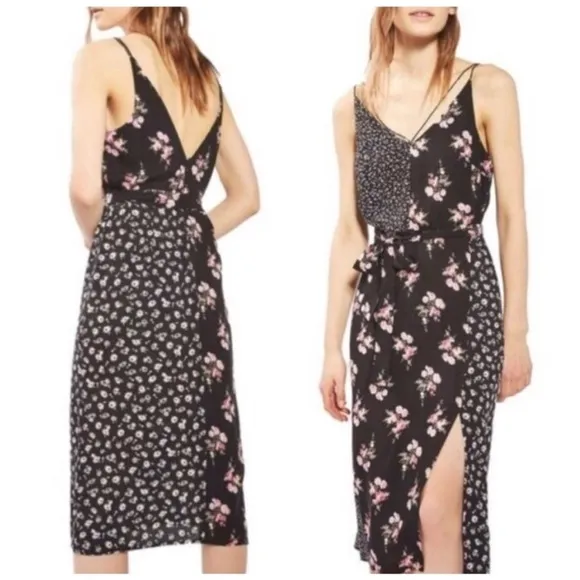 Topshop Mixed Floral Print Strappy Side Slit Midi Dress Size 4 - Image 2