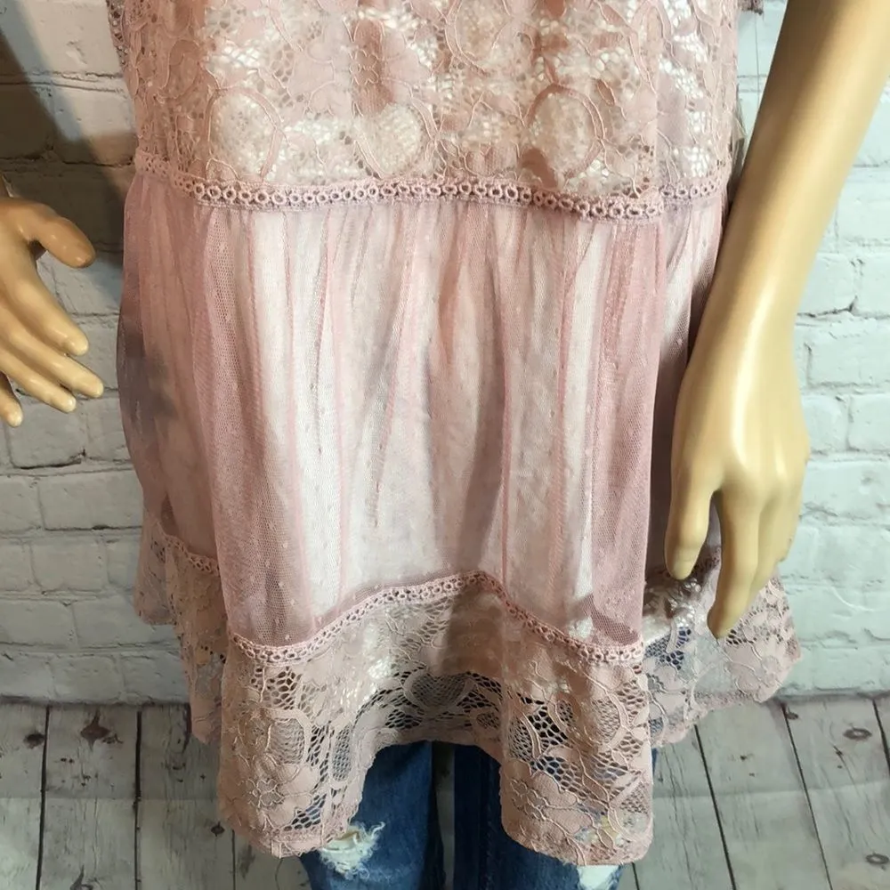 Boutique From JCP Sheer Lace Boho Tunic Tank 0X - Image 3
