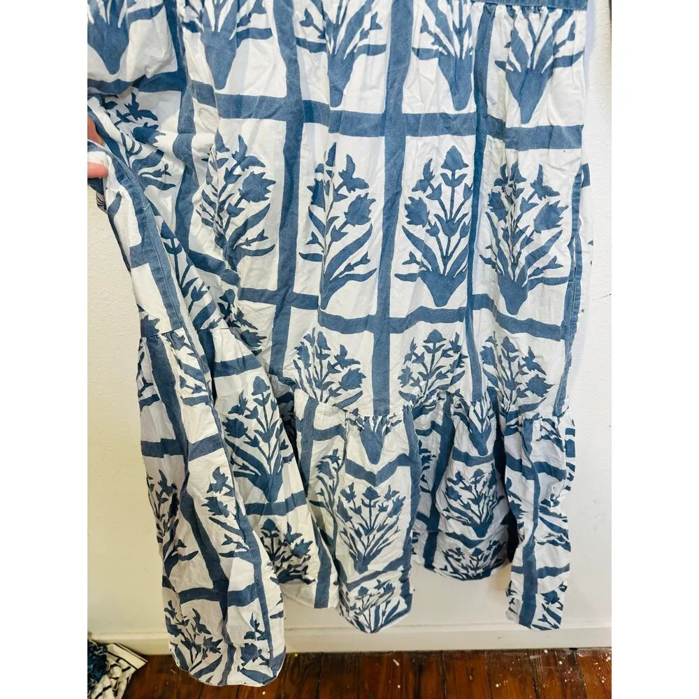 SZ BLOCKPRINTS Blue White Floral 100% Cotton Long Sleeve Orti A - Image 10