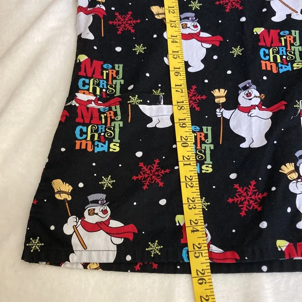 Frosty The Snowman Women’s Scrub Top Size XS Black - Image 5