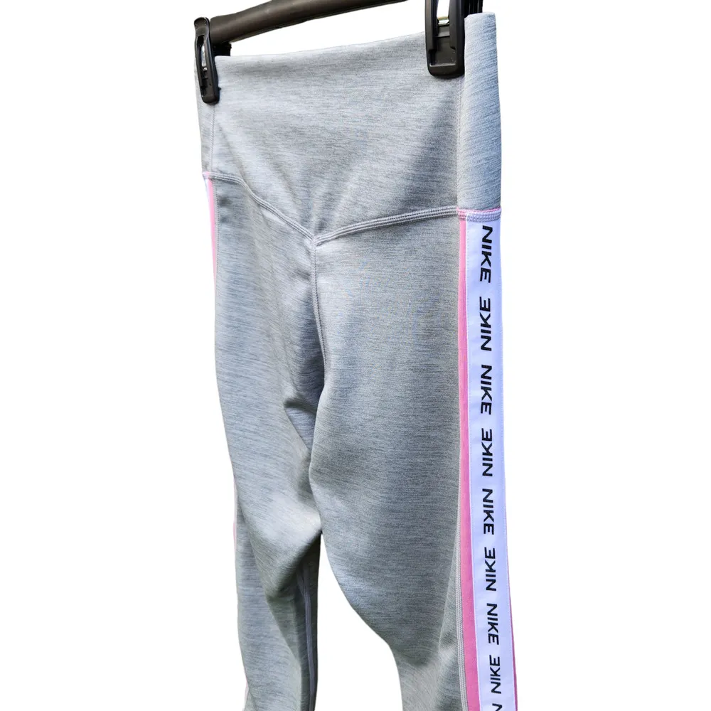 Nike Womens Medium Mid Rise Crop Length Gray Pink Logo Athletic Leggings Dri-Fit - Image 7