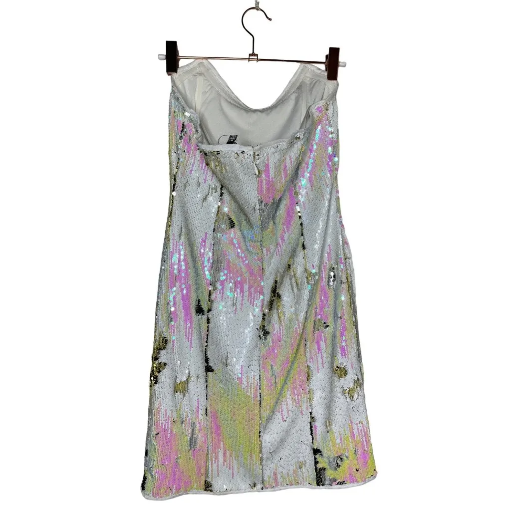 4SI3NNA Alina Strapless Sequin Mini Dress Size Medium White Pink Sz M - Image 4