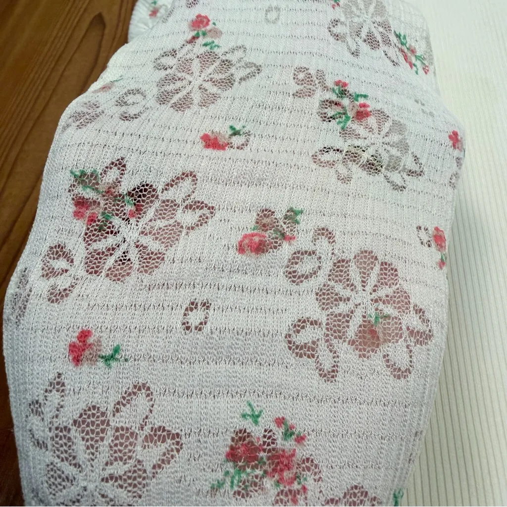 Hem & Tread Ribbed Mock Neck Scallop Trim Dainty Floral Long Sleeves Small New - Image 6