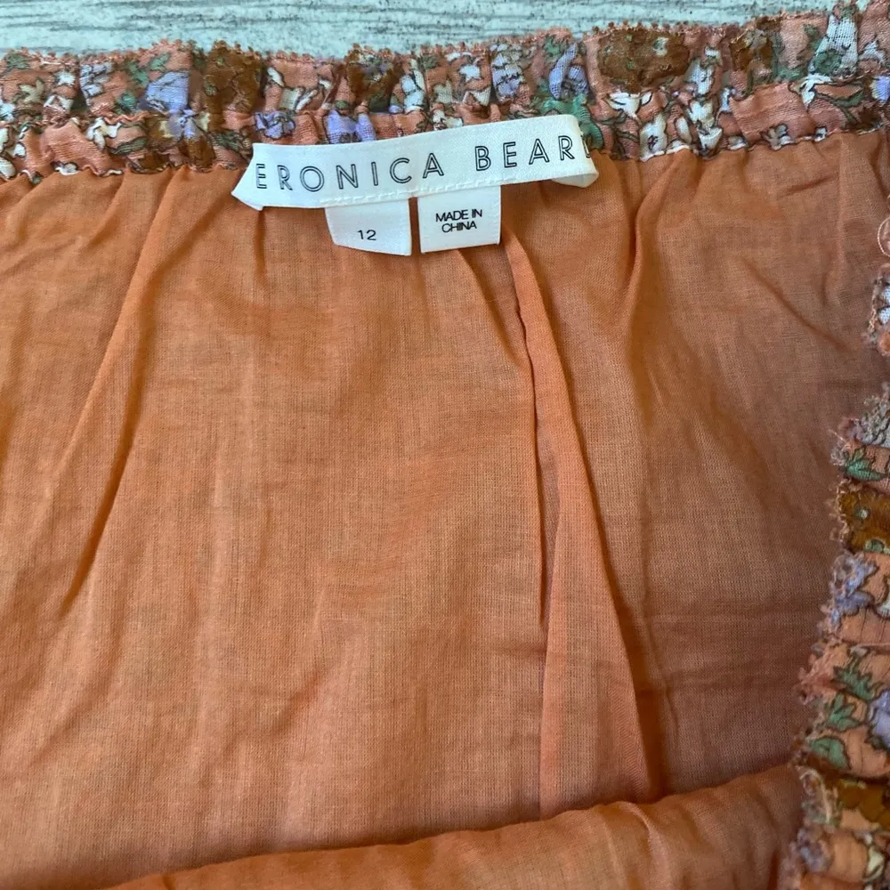 Veronica Beard Melodie Mini Skirt Floral Smocked Ruffle Coral Pink  size 12 - Image 4