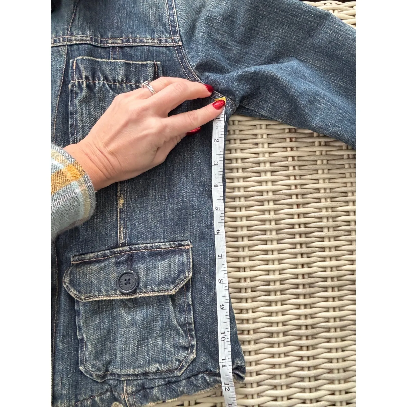 Abercrombie Denim Shearling Collar Quilted Lining Jacket Large Y2K vintage jean Blue - Image 9