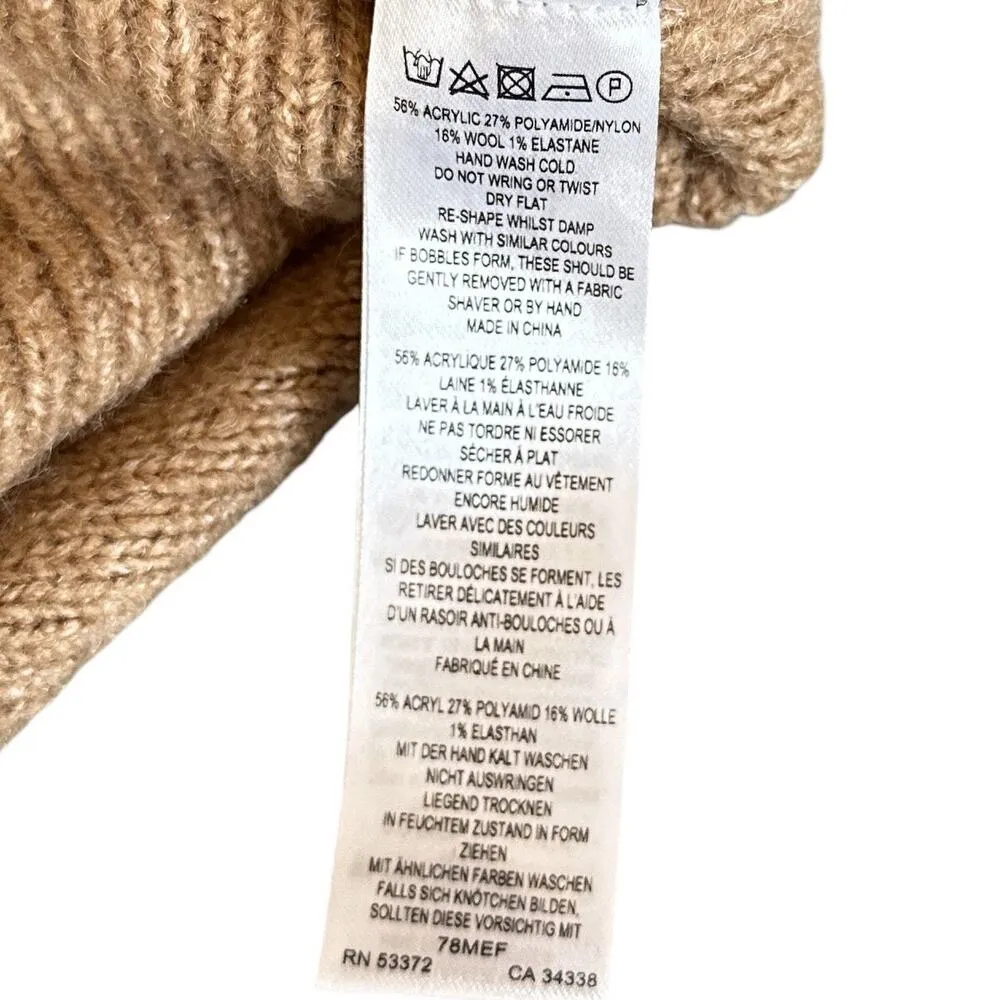 French Connection Vacara Wool Blend Oversized Turtleneck Sweater Tan Beige Large - Image 10