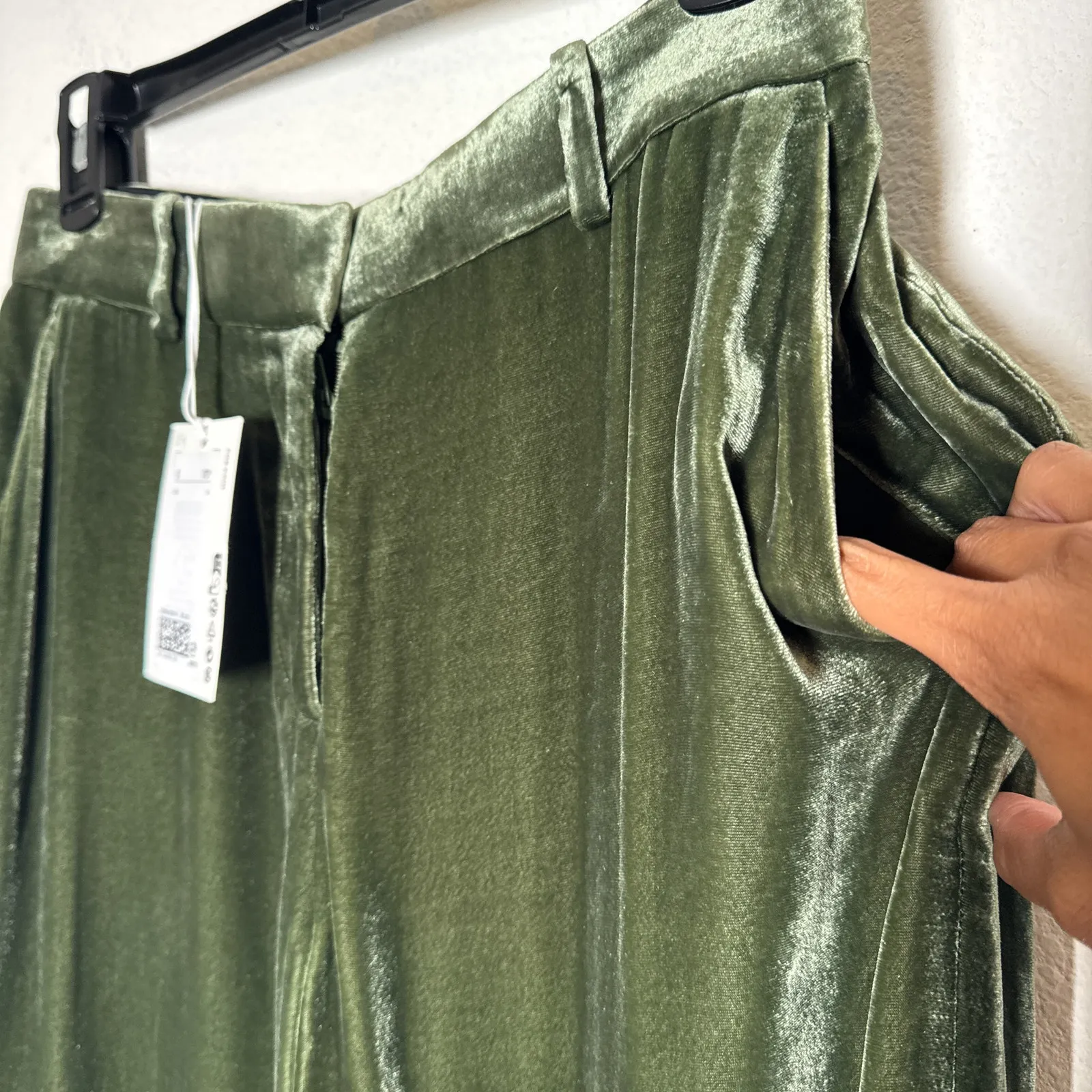 COS Green Silk Blend Velvet Straight Leg Pants Trousers Size 4 Small NWT - Image 4