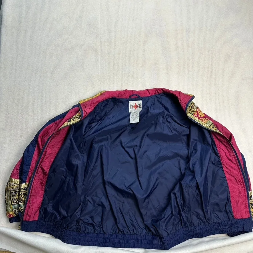 Vintage Active‎ Frontier Windbreaker Jacket Medium 80's 90's Baroque Print Retro Pink - Image 8