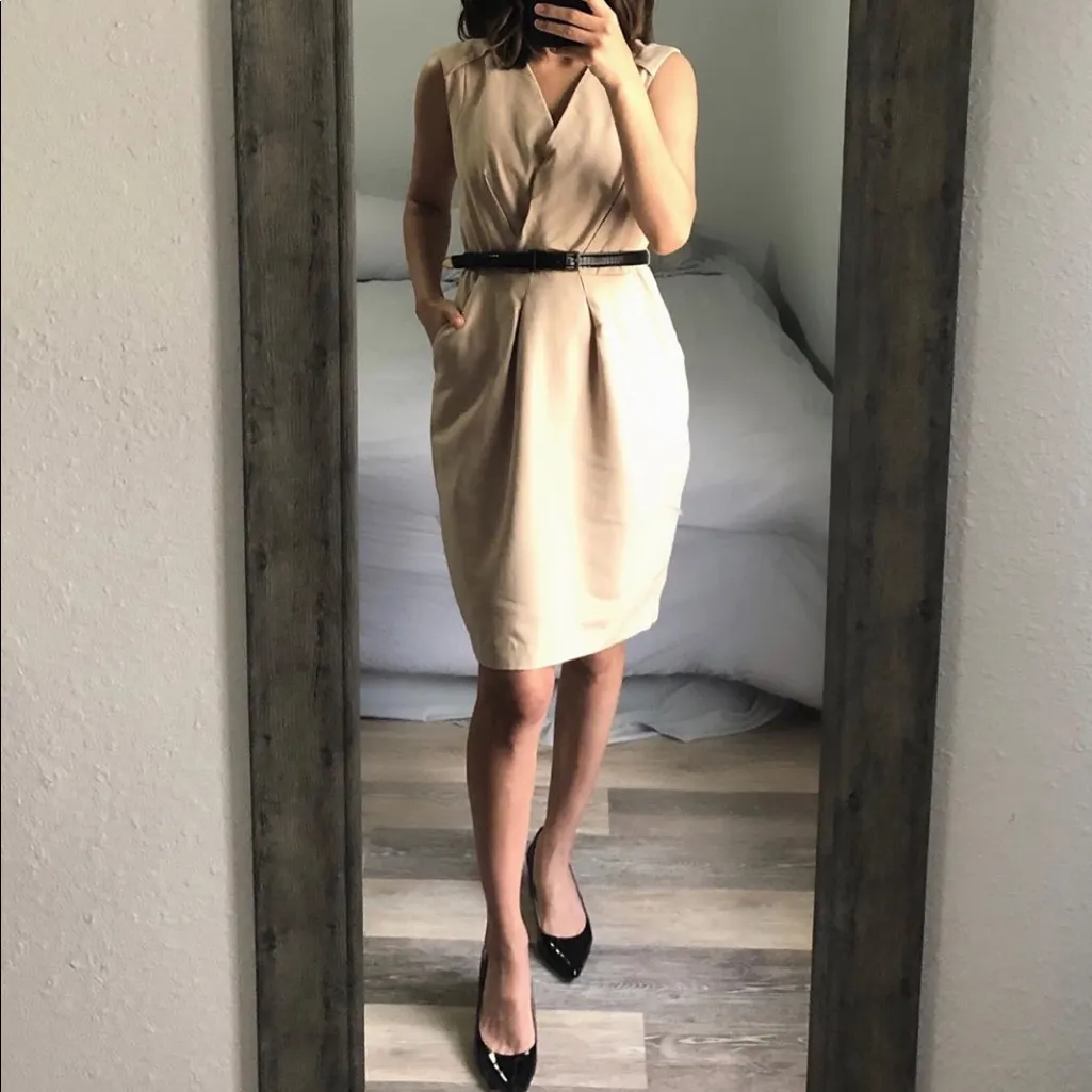 Ann Taylor Petite Tan Pencil Faux Wrap Dress Size 4 Petite - Image 2