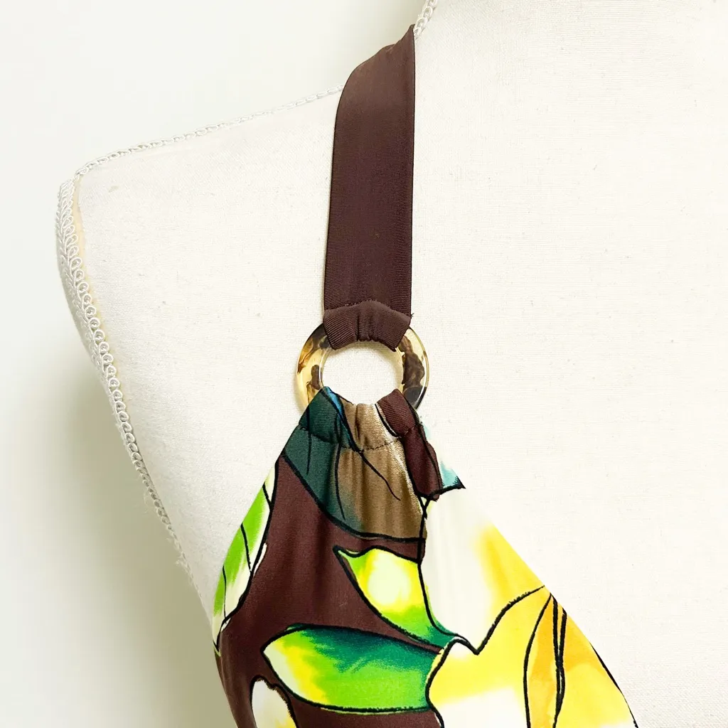 Skye Coco Motion Floral Animal Halter Yellow Brown Triangle Bikini Top NWT Small - Image 3