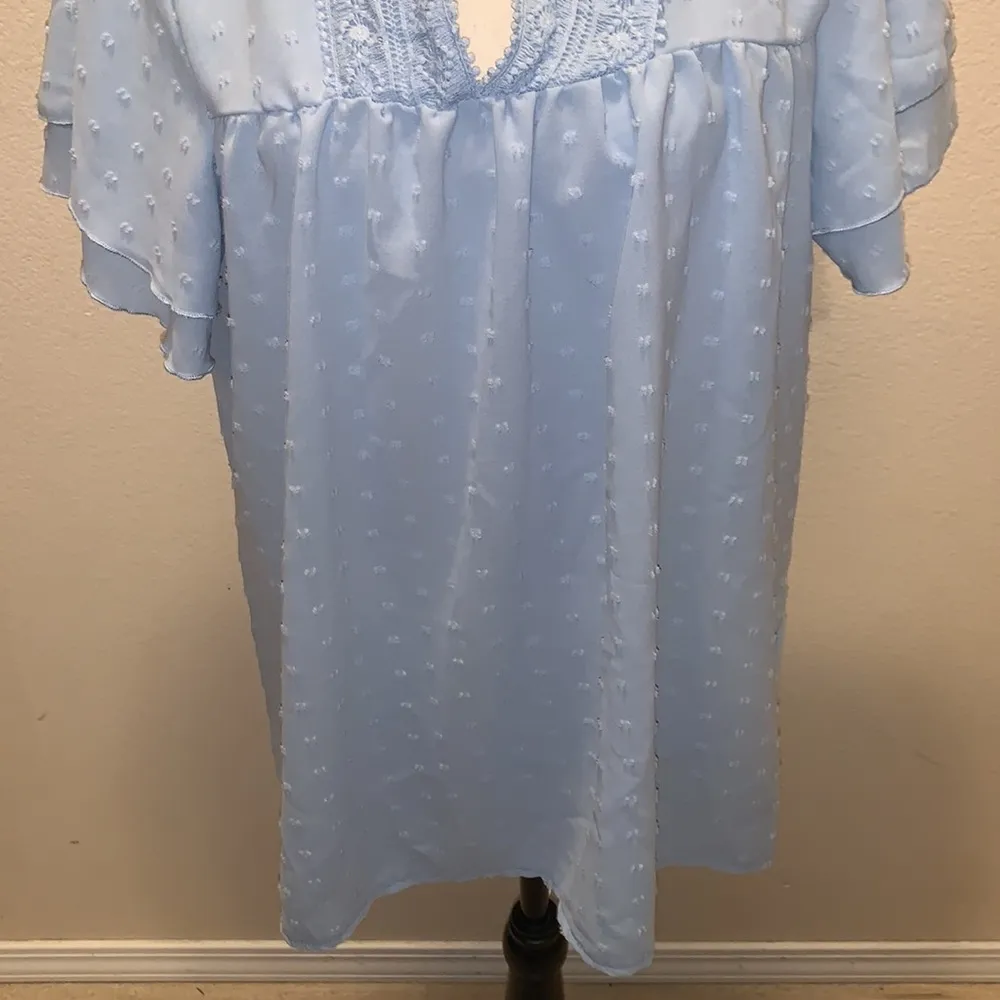 Shein light blue ruffle lace layered sleeves blouse - Image 3