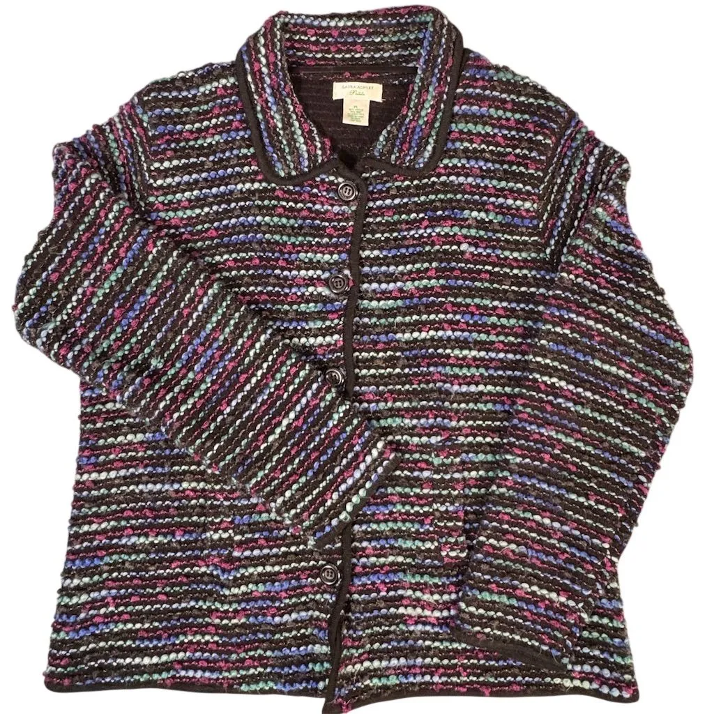 Laura Ashley Petite Multicolor Striped Wool Blend Cardigan Jacket Size L - Image 1