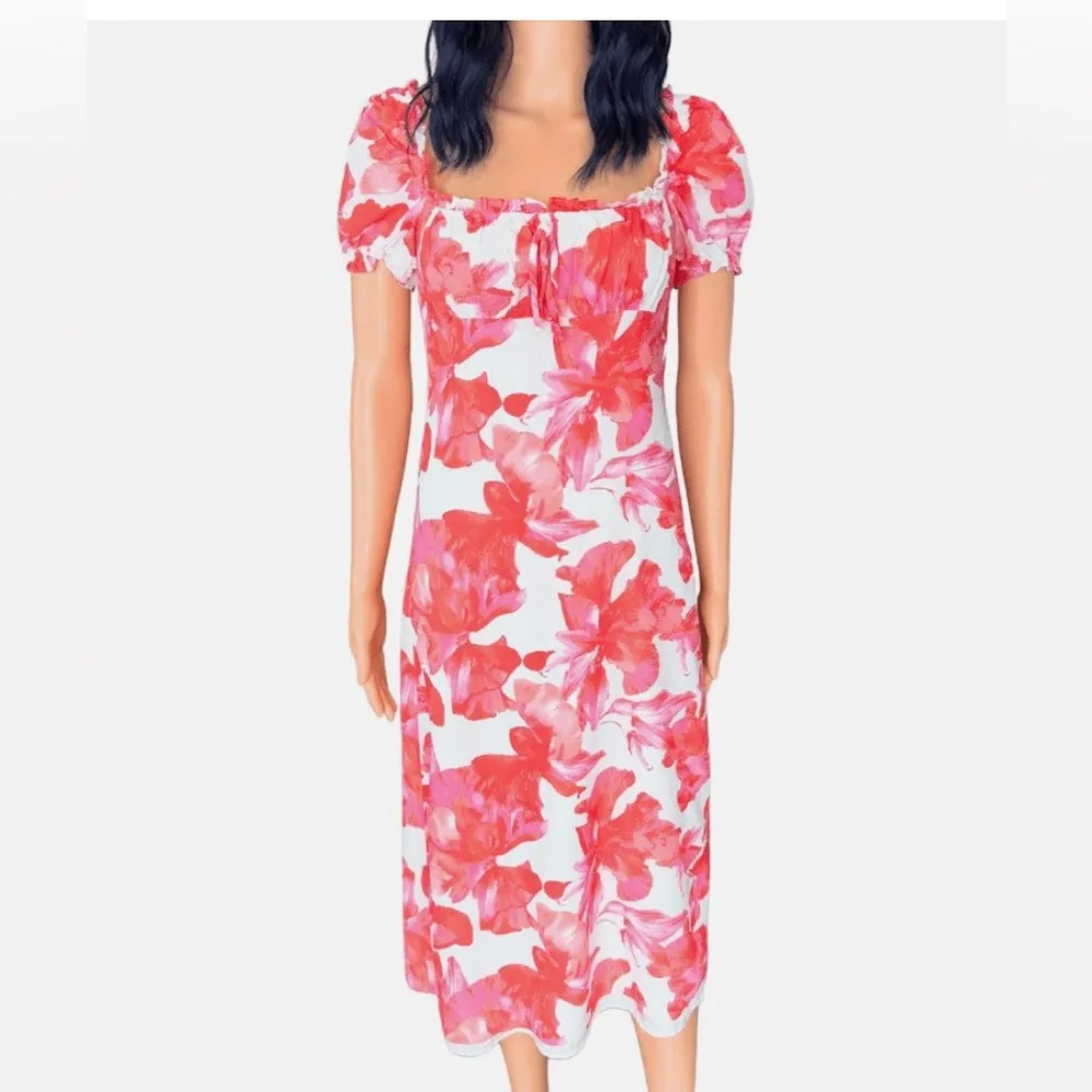 Wayf Orange and White Puff Sleeve Sundress - Image 2