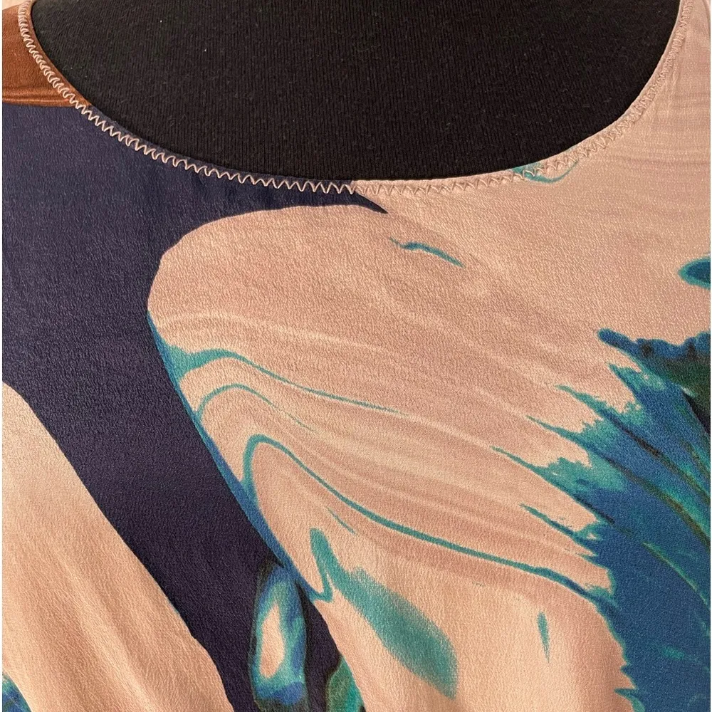 Coquille drape wrapped waist floral waterfall front silk lightweight airy dress - Image 8