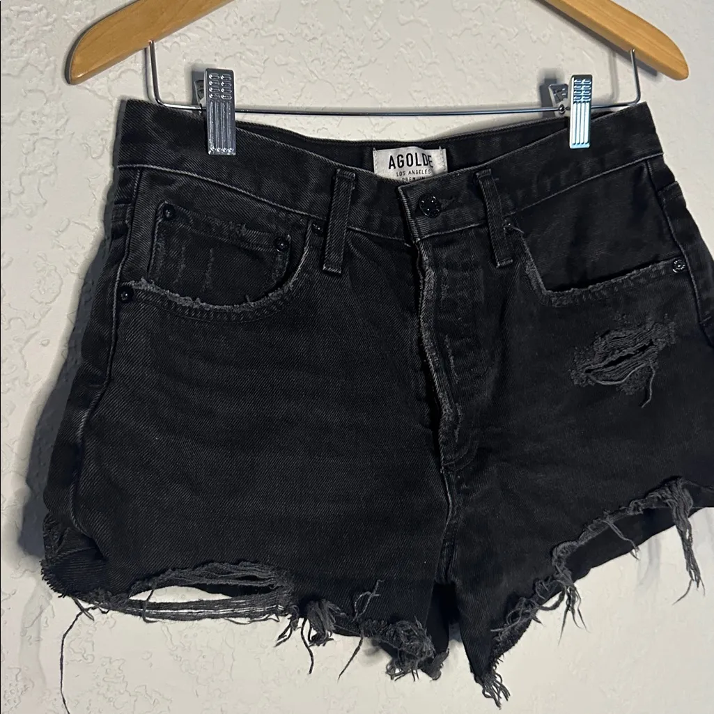 AGOLDE Parker Distressed Cutoff Denim Shorts Size 27 Zero Black Wash - Image 4