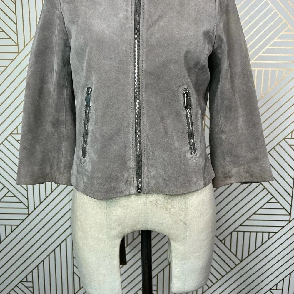 Soia + Kyo Collarless Zip Front‎ Suede Jacket Tan Brown Size US Small - Image 6