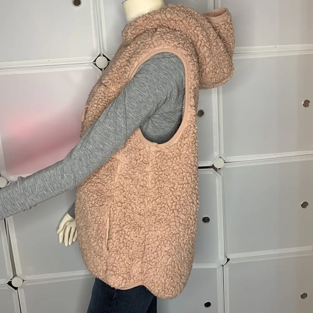 Original Weatherproof Vintage Rose Pink Teddy Full Zip Hooded Vest Size Large - Image 5