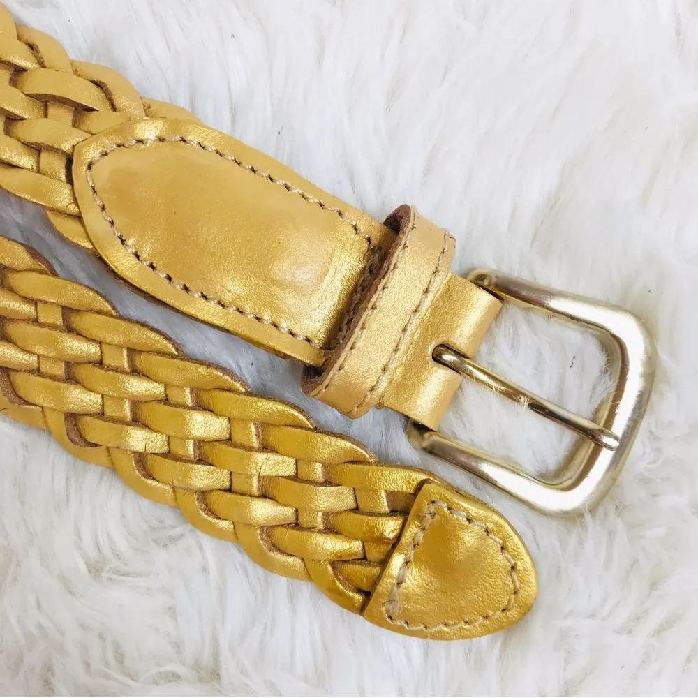 VINTAGE 90s Gold Metallic Woven Leather Belt Braided Y2K Retro Medium Large Gold - Image 7