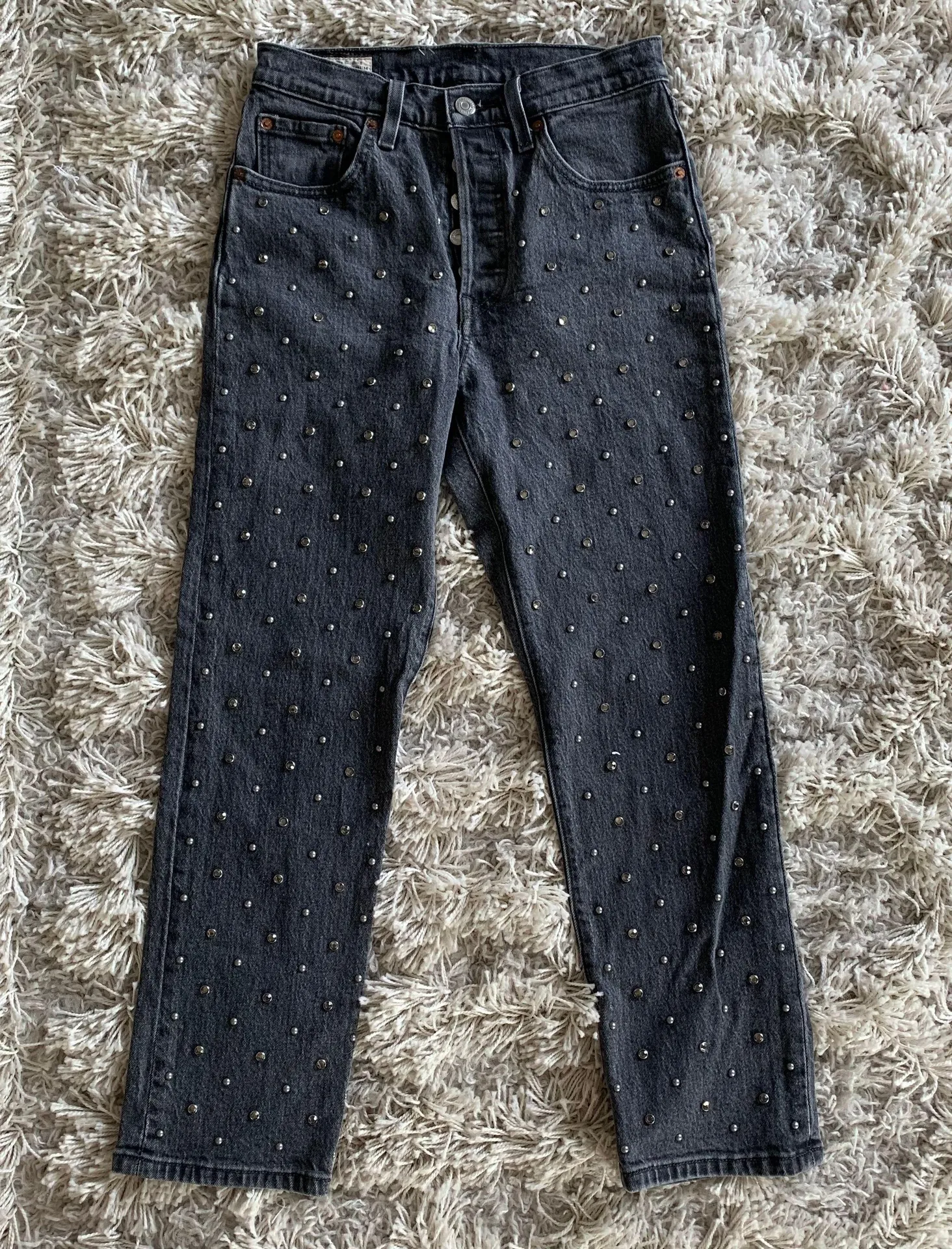 Black/Grey  501 Bejeweled Rock Stud High Waisted Jeans - Image 4