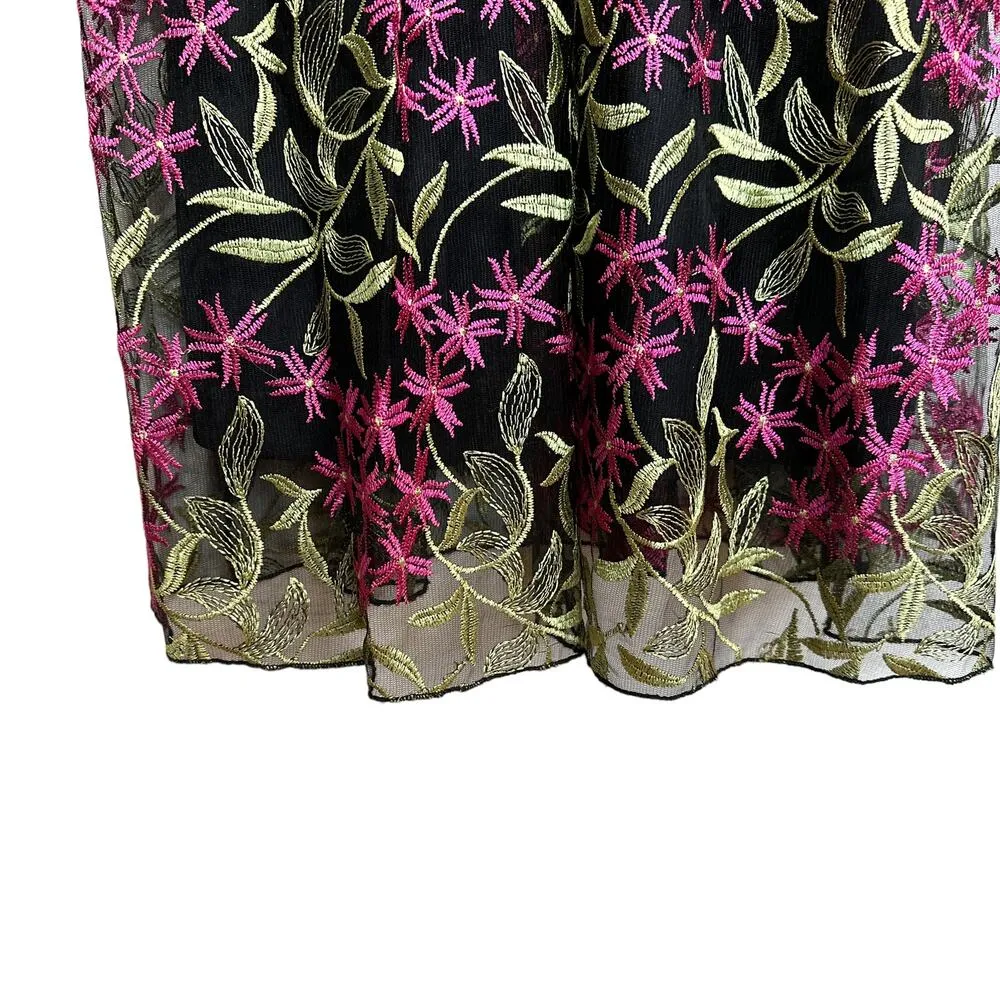 Lulu’s NEW Divine Delight Floral Embroidered Lace Maxi Dress Black Pink Green XS - Image 7