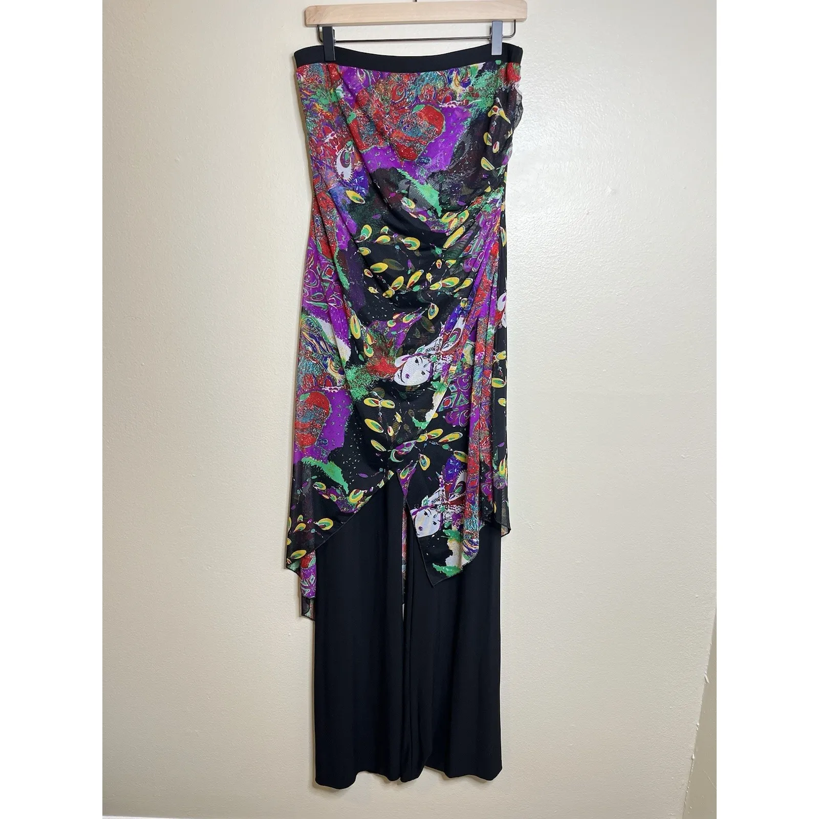 Vtg Janine London Paris Jumpsuit Romper Wide Leg Suit Set Mesh Y2K Art To Wear Black Size M - Image 2