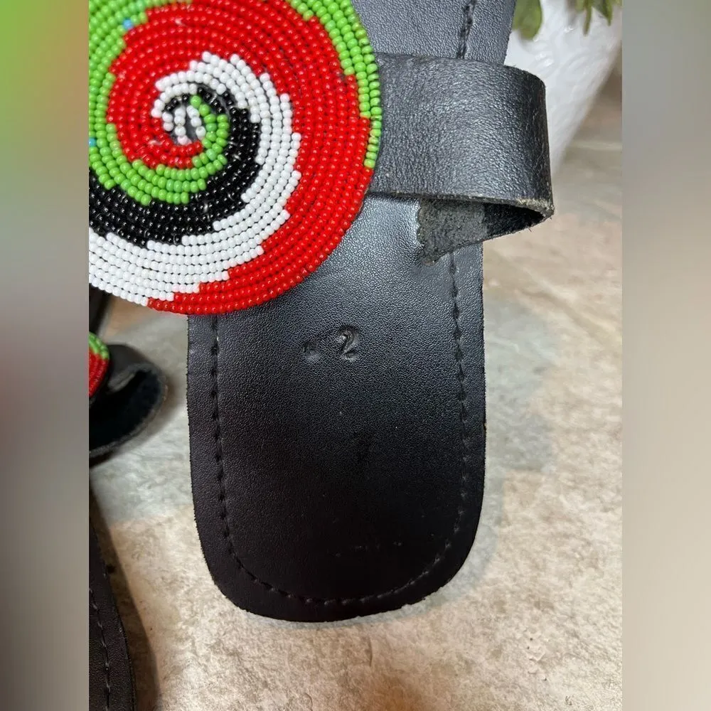African Maasai beaded Sandals sz 42 (10) Black - Image 3