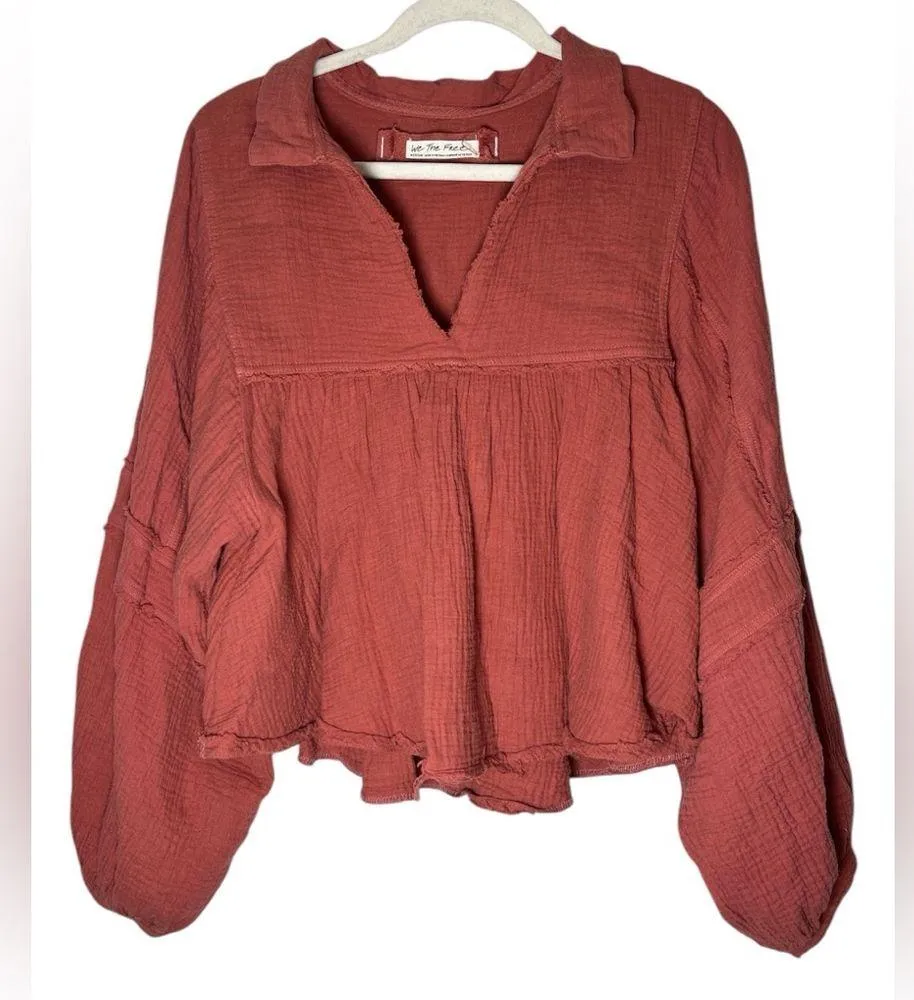 We The Free Silver Lining Shirt Slub Cotton Peasant Boho - Image 3