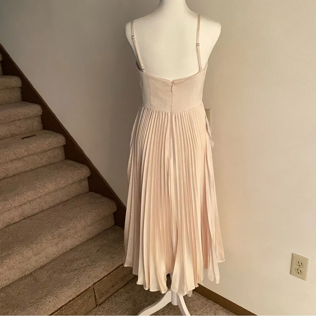 Azazie Atelier Emma Cream Pleated Midi Dress in Cream - Image 7