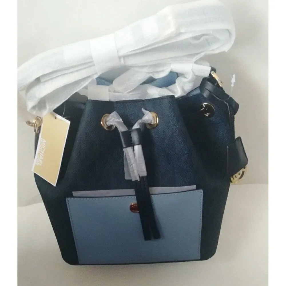 New! MICHAEL KORS MK Logo Greenwich Bucket Bag Crossbody Handbag Blue - Image 4