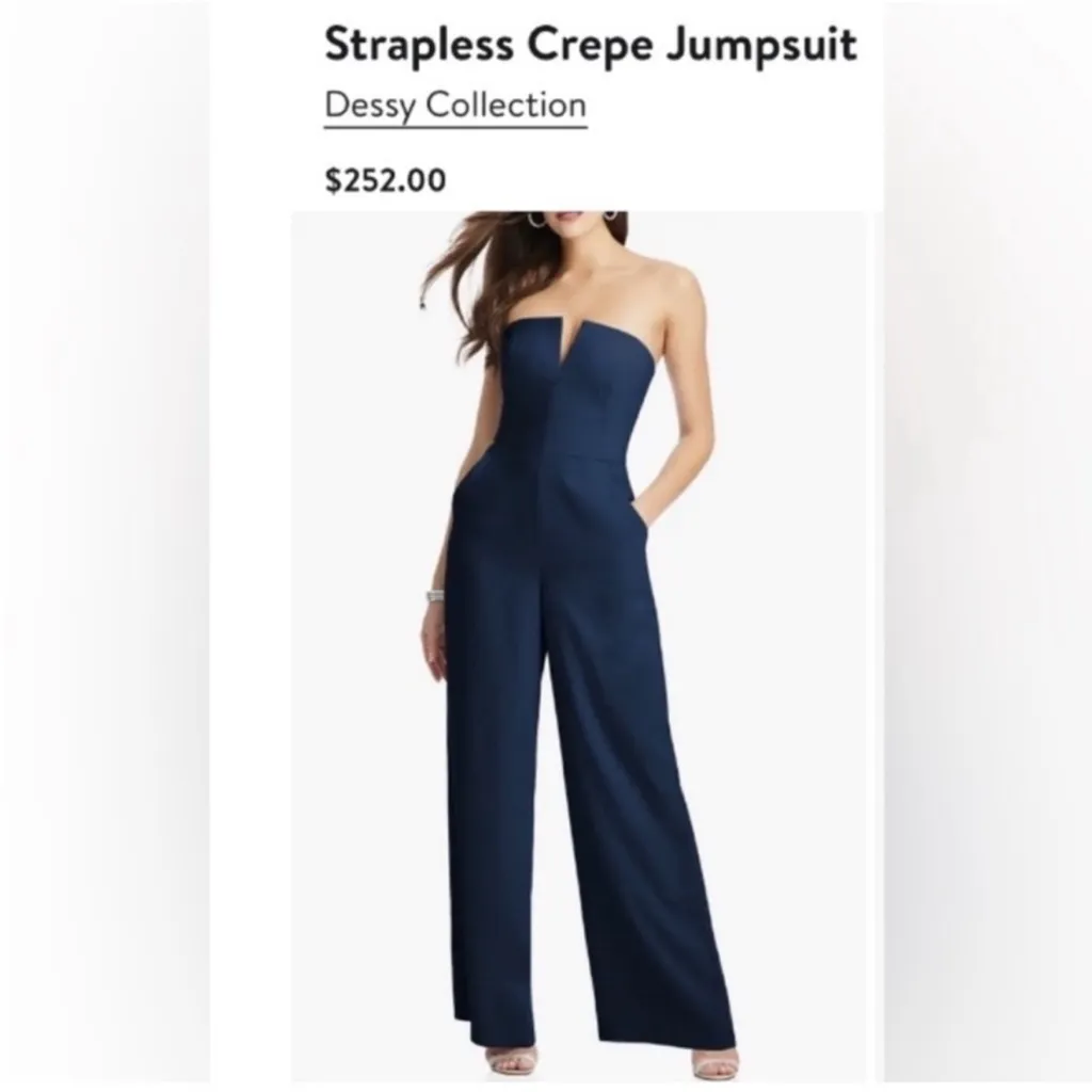 Dessy Collection 3066 Strapless Crepe Jumpsuit Navy Blue 0 - Image 3