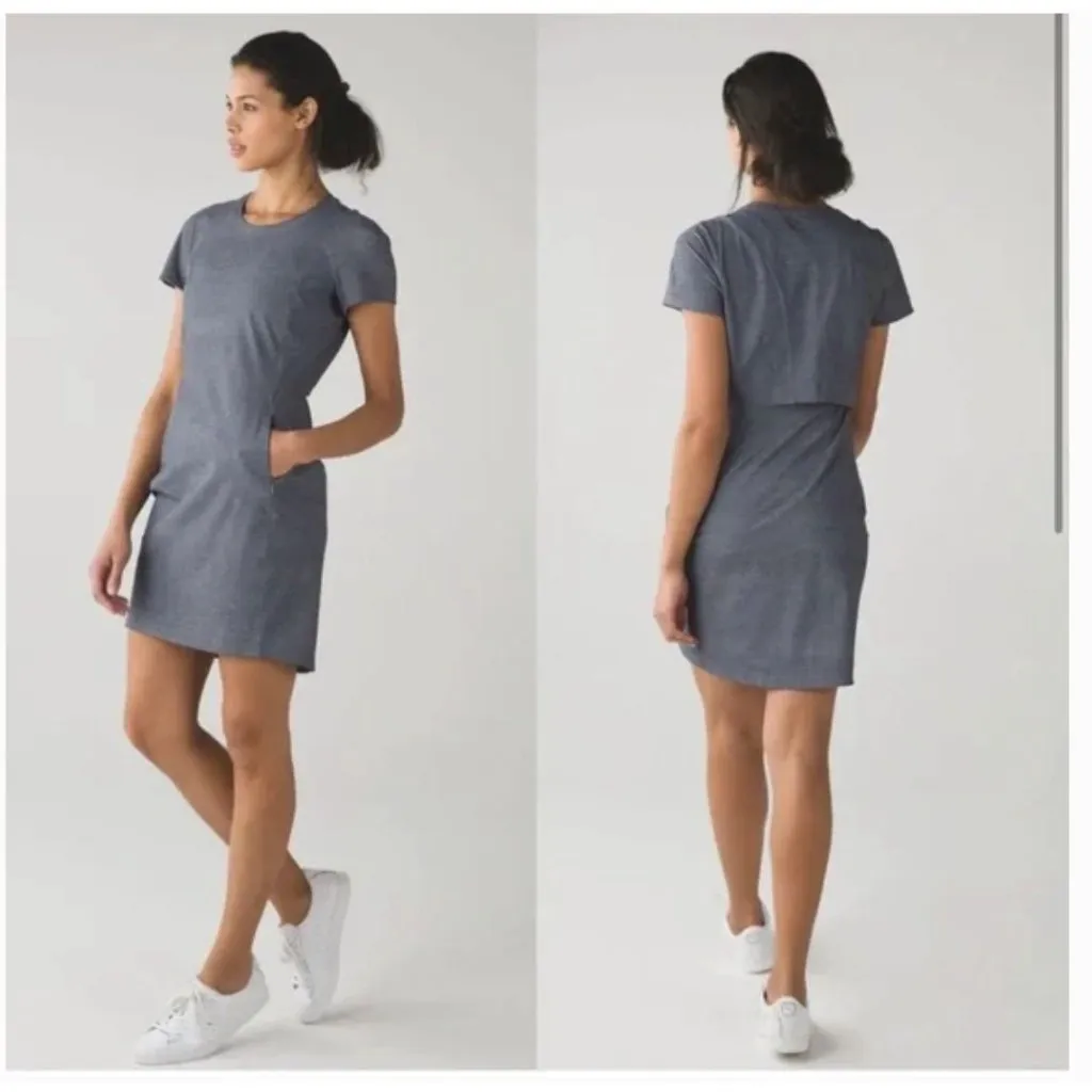 Lululemon &go Endeavor Dress Heathered Gray Short Sleeve 6 8 - Image 2