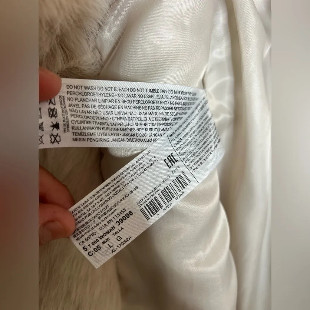 NWT Mango Oversize Faux-Fur Coat Jacket Beige Sz L - Image 7