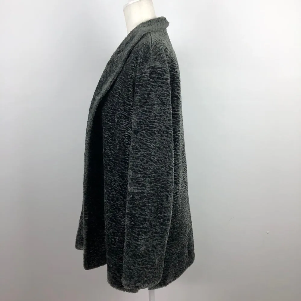 Lafayette 148 New York Faux Fur Jacket Gray Curly Persian Lamb Open Coat Medium - Image 8