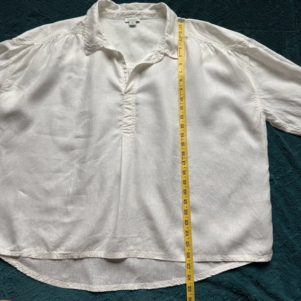 Sundance Collared Long Sleeve Linen Top XL Lagenlook Coastal Boho Relaxed White - Image 12