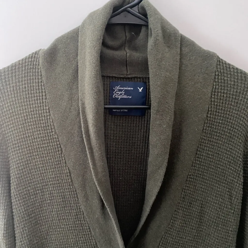 Vintage American Eagle Womens Y2K Waffle Knit Cardigan Sweater Sz S Olive Preppy - Image 2