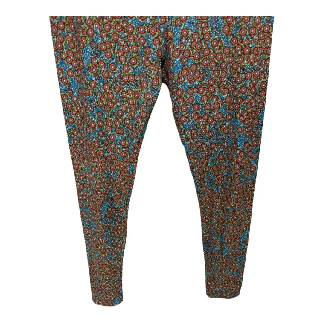 LuLaRoe Blue Orange Floral Daisies Leggings TC Artsy Colorful Art To Wear Soft - Image 3