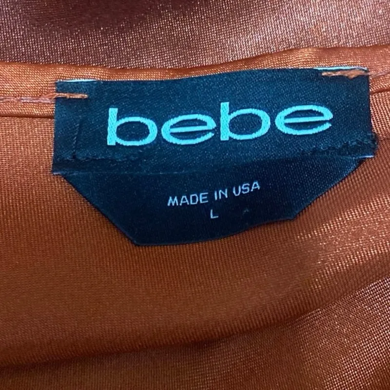 Bebe Rust Brown Silk Satin Sleeveless Cowl Neck Cami  Tank Midi Slip Dress Sz L - Image 4