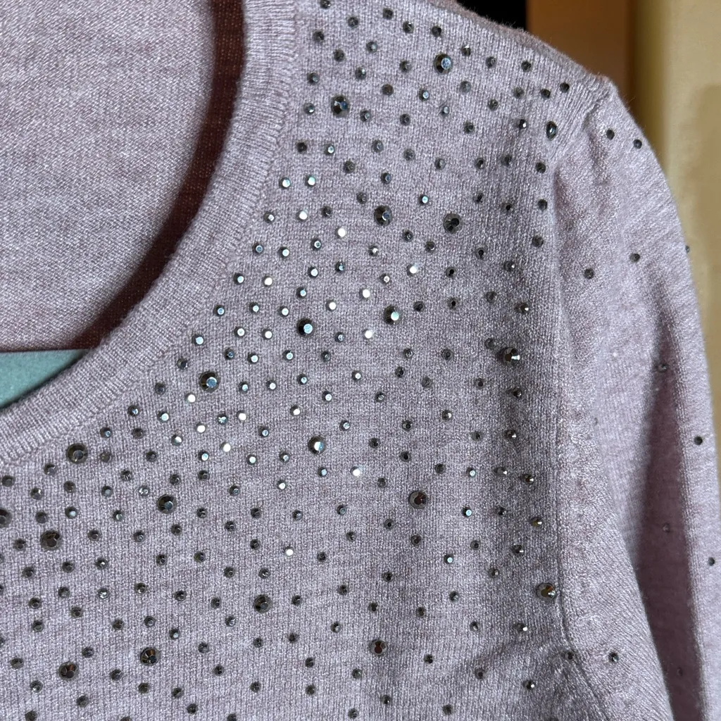 Liquid by Sioni Lavender Wool Blend Sweater w/ Rhinestone Detailing Size Small Purple - Image 4