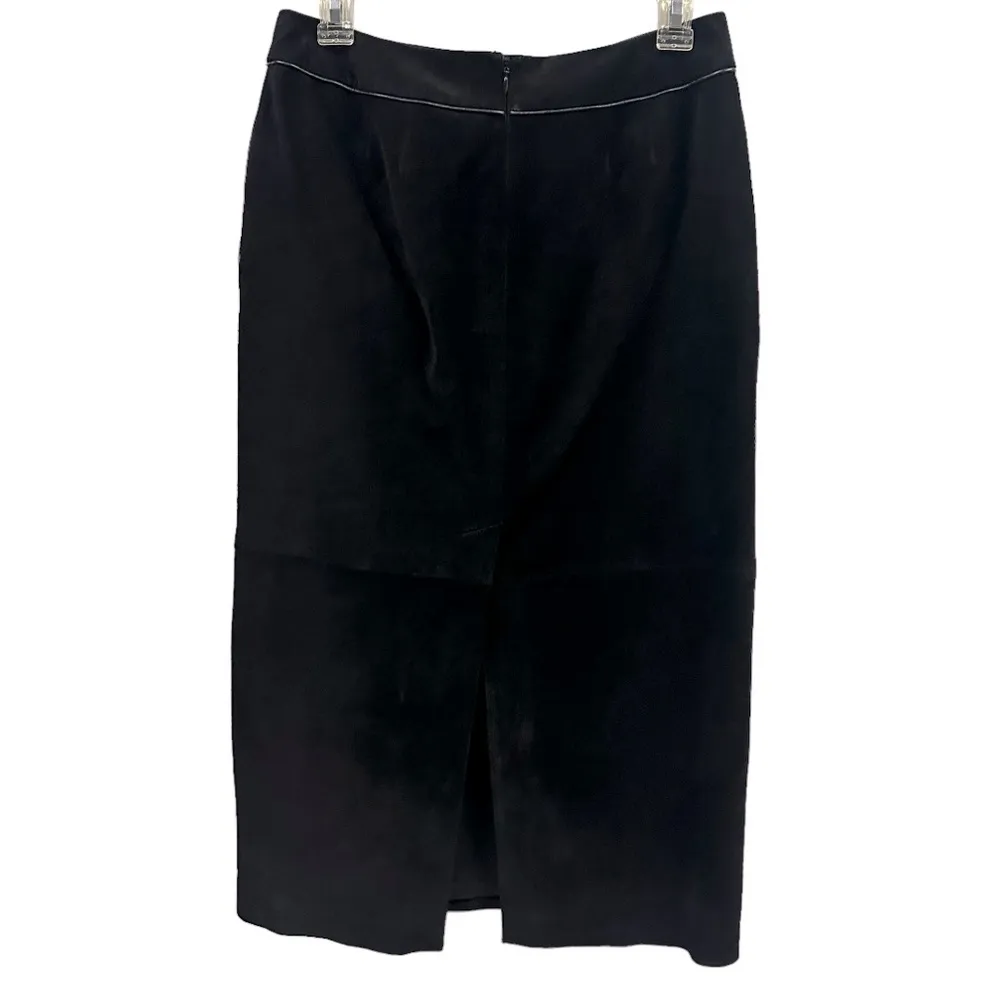 Genuine Suede Leather Black Ann Taylor Loft Slit and Button Back Midi Skirt 6 - Image 8
