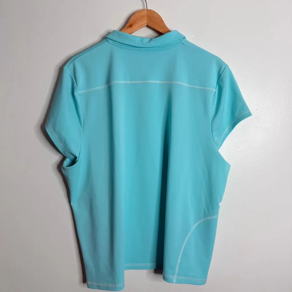 T By Talbots Womens Short Sleeves Polo Aqua Plus Size 3X Activewear Golf Stretch - Image 2