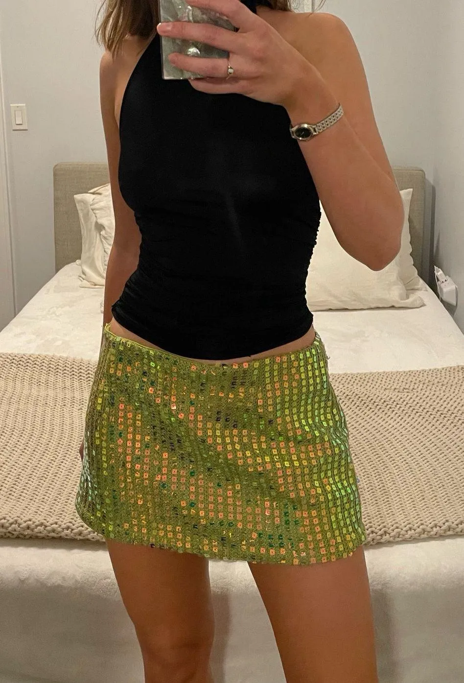Princess Polly  Green Sequin Mini Skirt  - Image 2