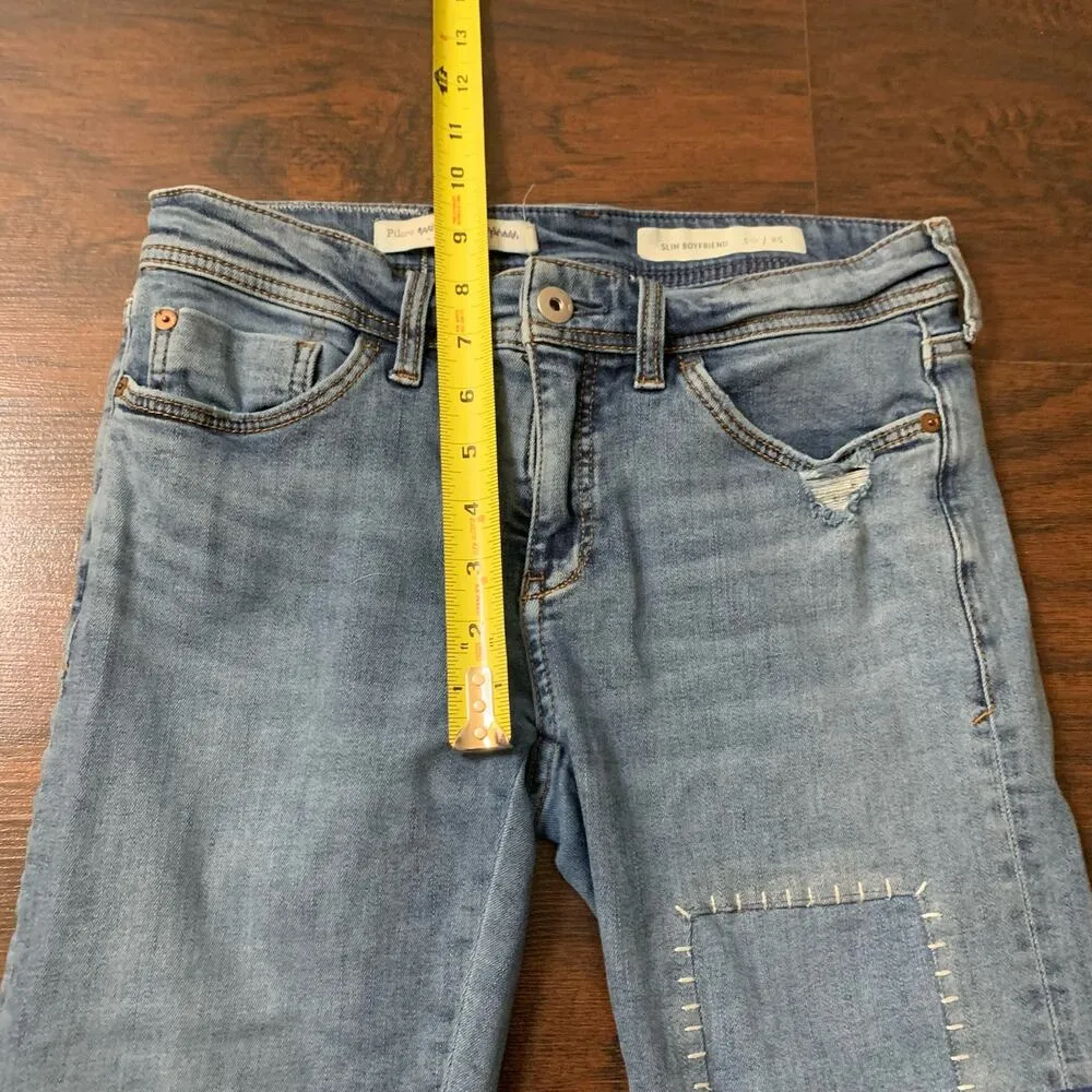 Pilcro & the Letterpress Anthropologie blue patchwork slim boyfriend jeans 25 - Image 11