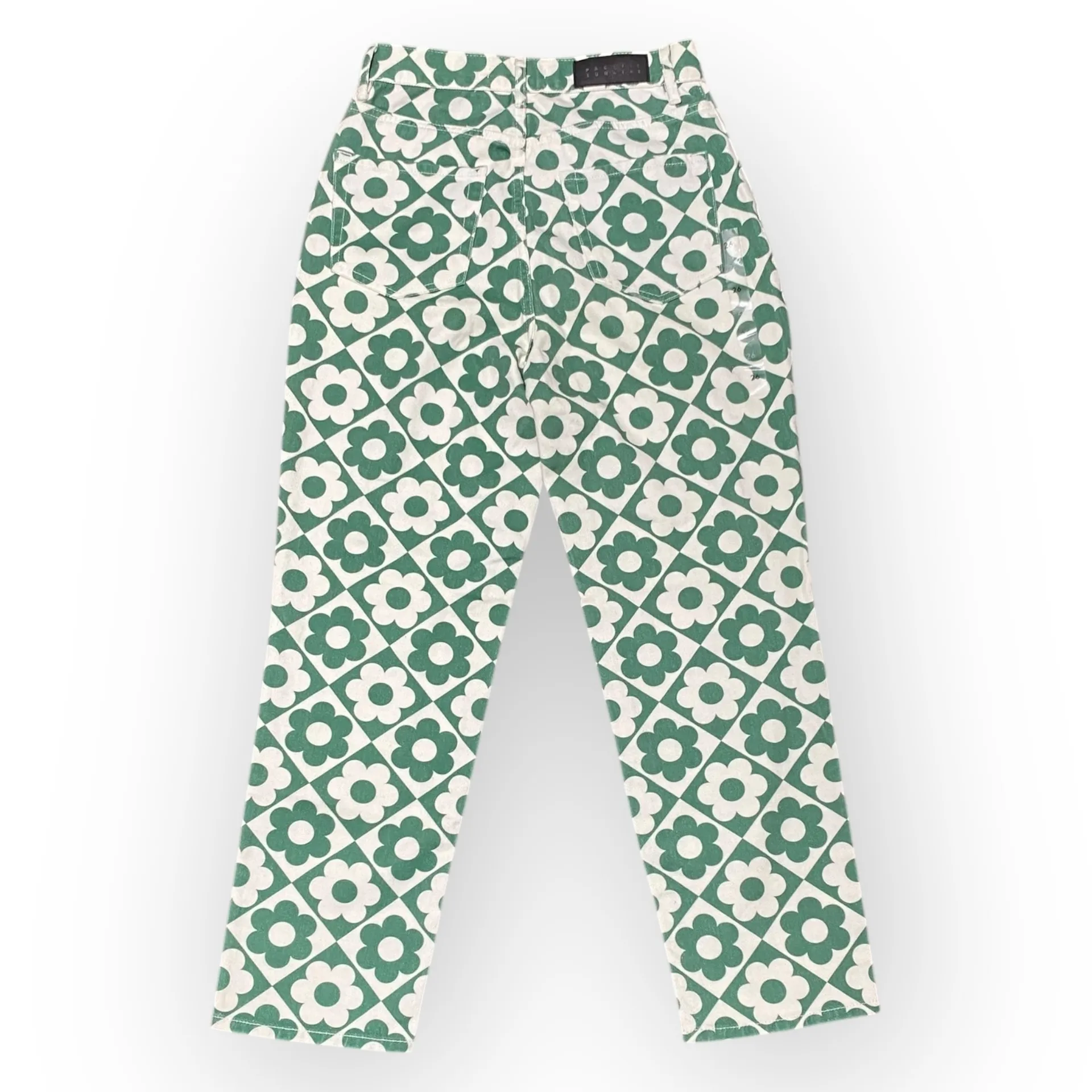 PacSun Green White Daisy High Waisted Straight Leg Jeans Size 26 NWOT - Image 3