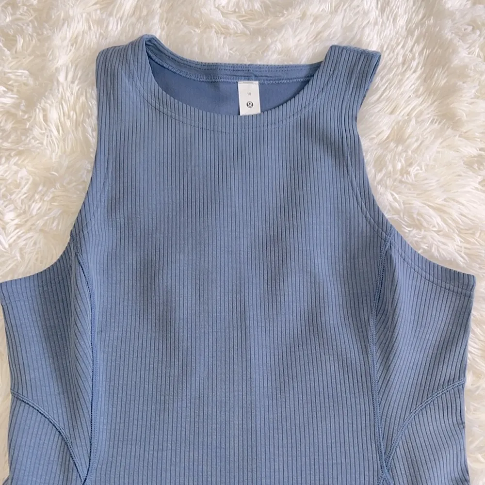 Lululemon Ribbed Softstreme Slim-Fit Tank Dress Oasis Blue Size 10 NWT - Image 4