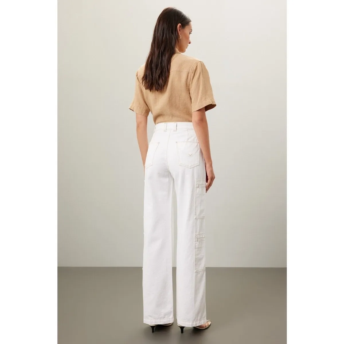 HUDSON White High-Rise Cargo Welt Pockets Wide Leg Loose Fit Jeans Size 27 - Image 2